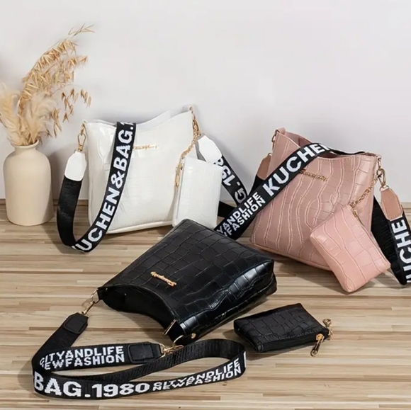 Chic Croc-Embossed Mini Crossbody Vegan Leather Bag Set - Picture 7 of 9